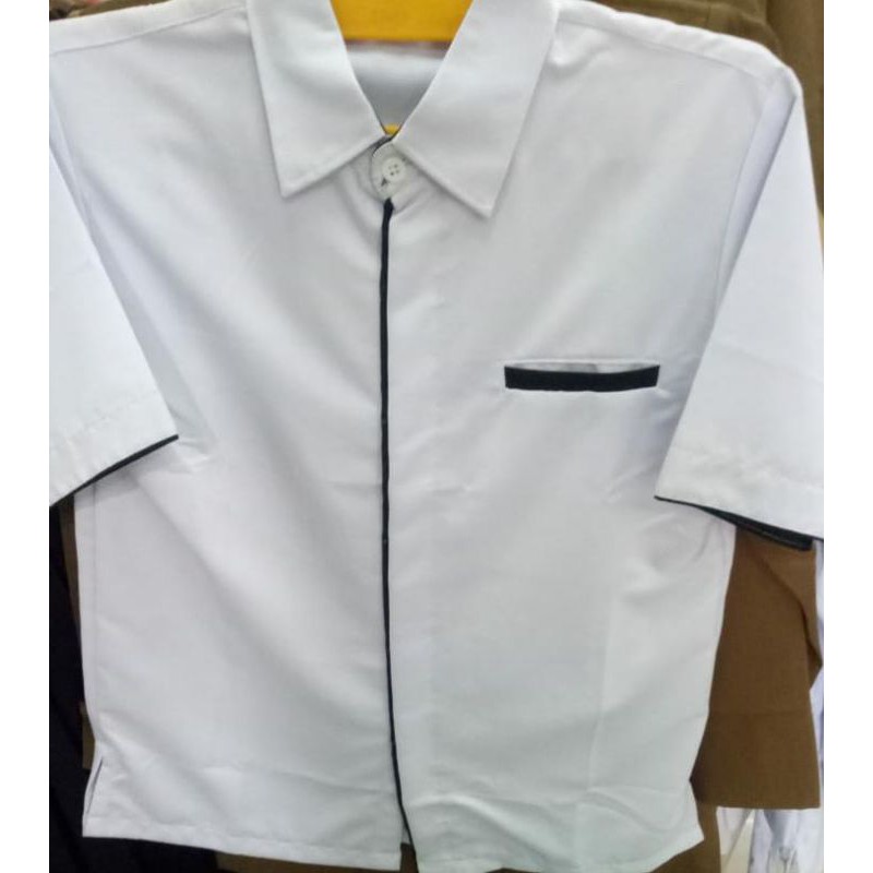 Kemeja PRIA Dinas Putih List Hitam Pendek / Baju Kantor / Baju Hitam Putih