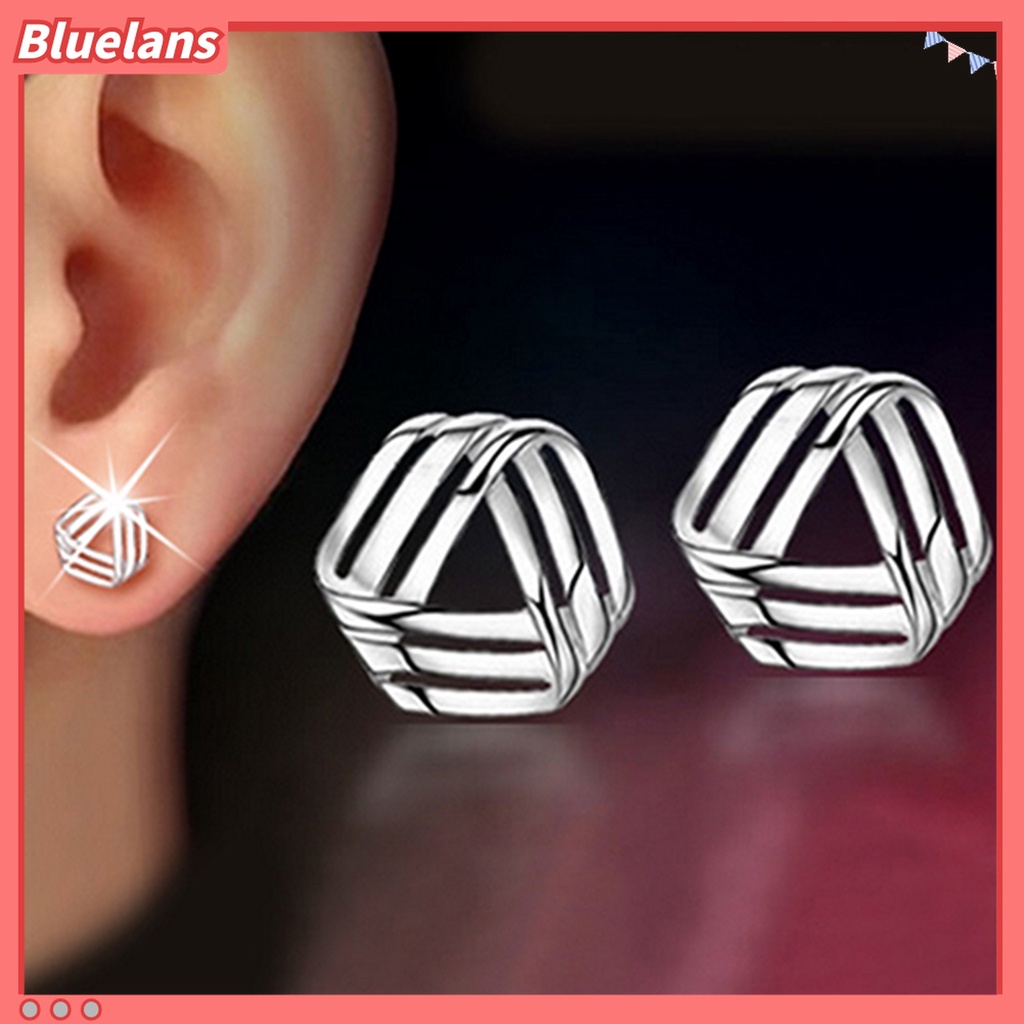 Bluelans Anting Stud Bentuk Segitiga Geometris Warna Silver Untuk Wanita