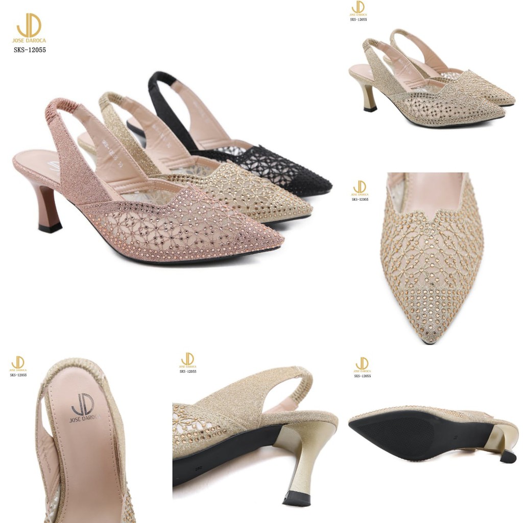 JOSE DAROCA Sepatu Heels Slingback Glitter Shoes #SKS-12055# ORIGINAL