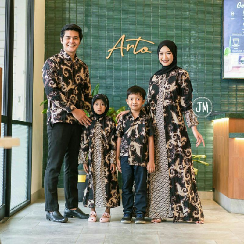 Couple Gamis Famili Batik Keluarga ,Sarimbit Ibu Ayah Dan Anak, Baju Couple Batik Murah Seragam