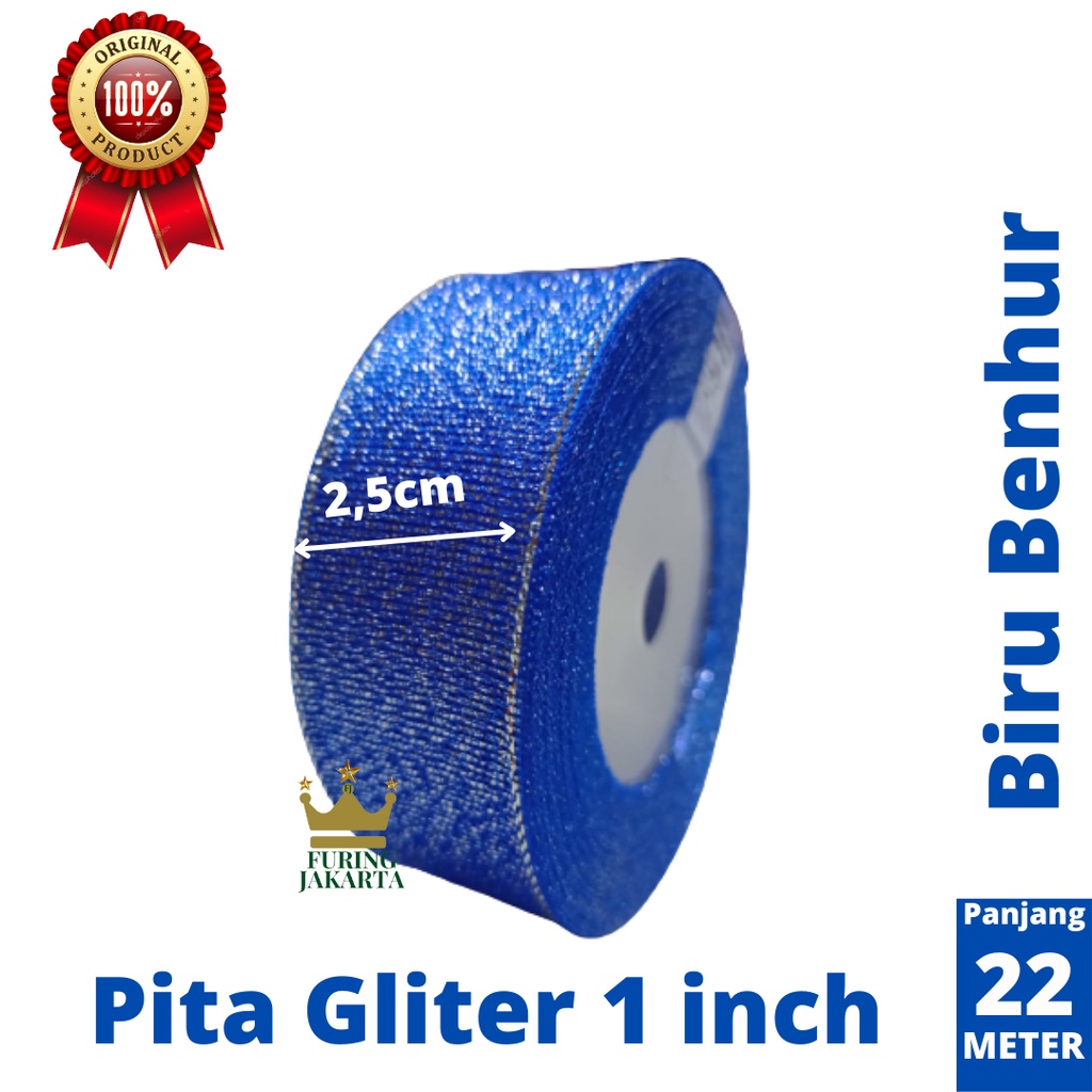 

Pita Gliter Biru Benhur1 inch 2.5 cm pita Kado Pita baju Pita bucket Bunga