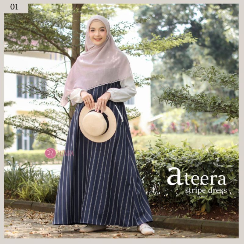 Ateera Dress by Zizara |Gamis Kombinasi| |Gamis Stripe| |Gamis Cantik|