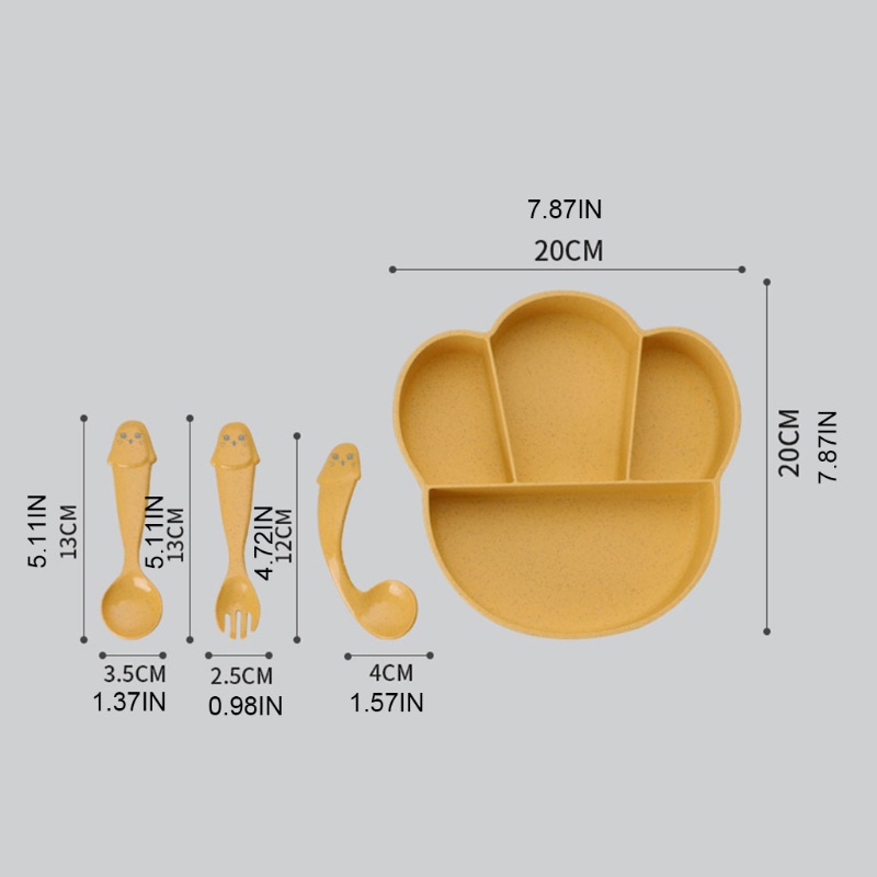Mary Set Piring + Sendok + Garpu 4 Kompartemen Bahan Wheat Straw