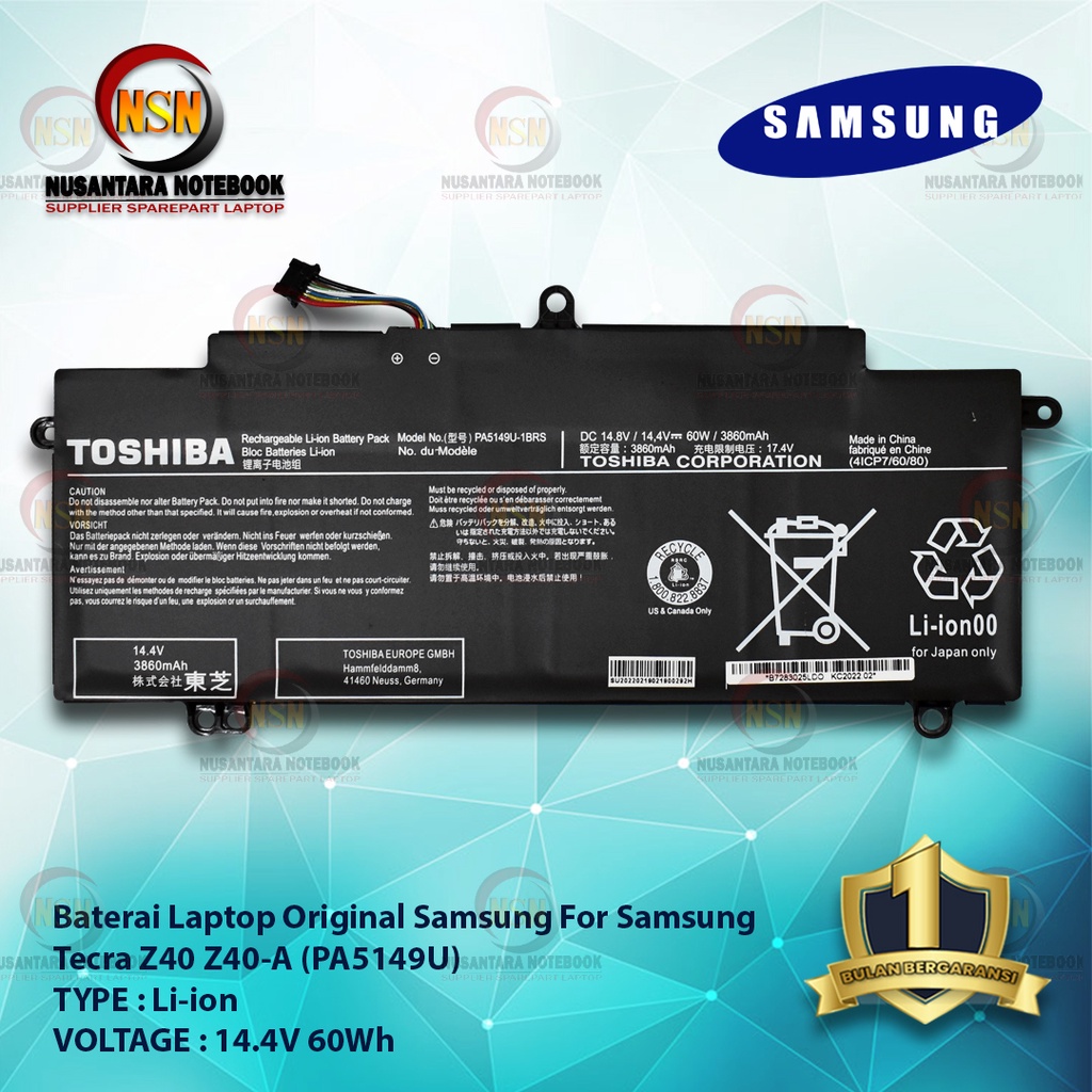 Baterai Original laptop Samsung For Tecra Z40 Z40-A PA5149U 14.4V 60Wh