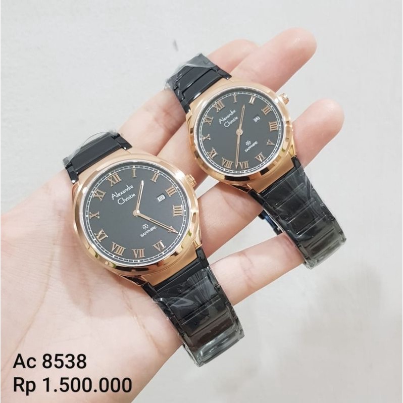 JAM TANGAN ALEXANDRE CHRISTIE COUPLE AC8538 | AC SAPPHIRE 8538 BLACK ROSEGOLD