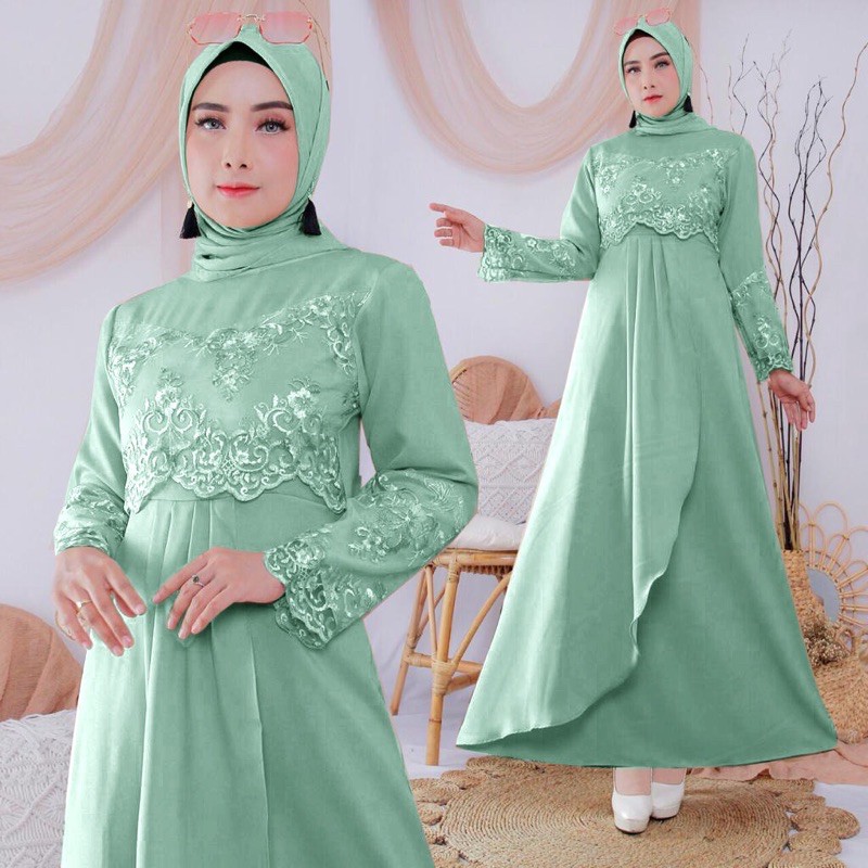 Gamis Karine/ size M, L, XL /Brukat Mewah Busana Pesta Fashion Remaja  Dewasa Wanita Seragam Wisuda