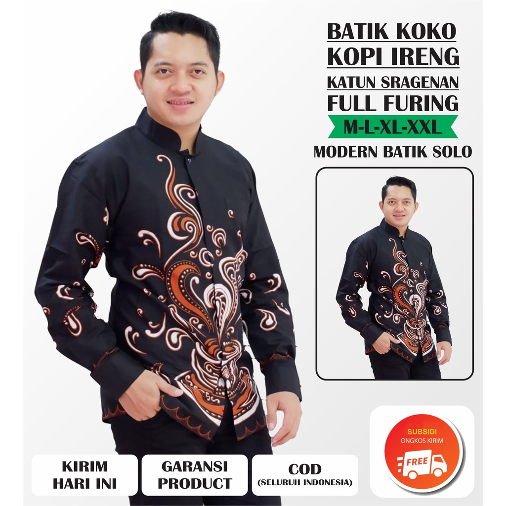 Batik KOKO Modern Baju Muslim Pria Kemeja Batik Terbaru KOPI IRENG Baju Batik Model KOKO Atasan Muslim Pria