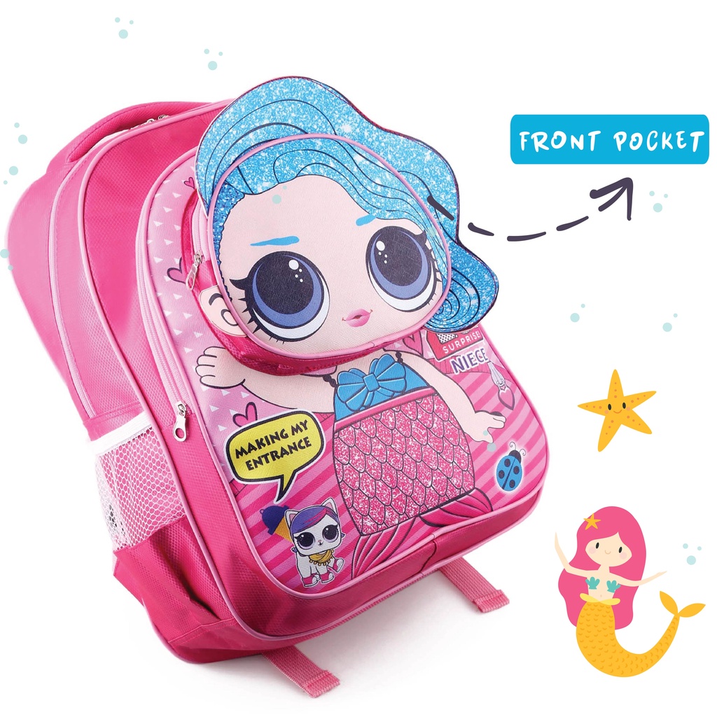 Tas Ransel Anak Perempuan Karakter - UNICORN / LOL - HORN 3D EFFECT - COOL BACKPACK + FREE BOTOL / LUNCHBOX