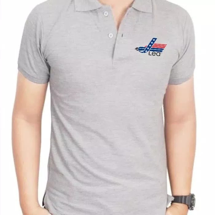 Kaos polo shirt Lea abu abu baju kerah pria dan wanita