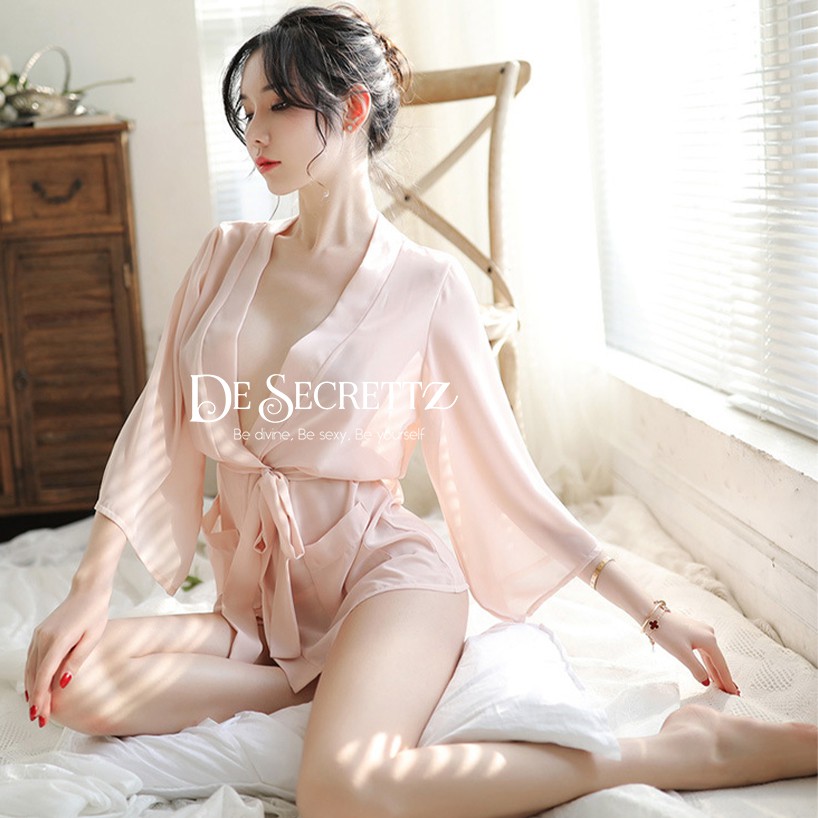 DeSecrettz MIYABI Baju Tidur Sexy Model Kimono Set, Includes Outer and G String, Lingerie Sexy, Baju Tidur Wanita Sexy, Baju Dinas Depan Suami, Baju Haram Sexy, Kimono Lingerie