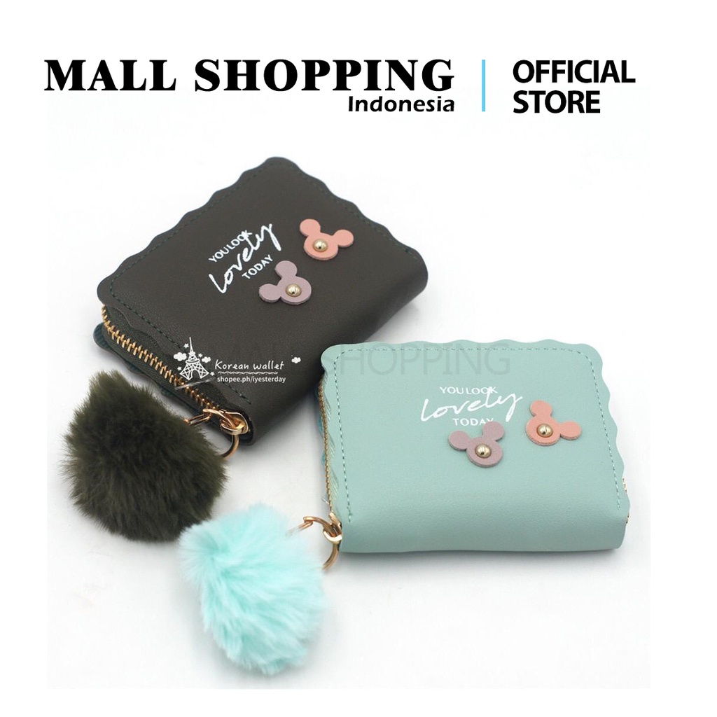 (COD) DOMPET WANITA PLUS POMPOM DOMPET LIPAT KOREAN FASHION WOMEN WALLET