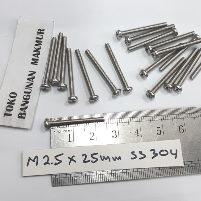 Baut M2.5 x 25mm SS 304 M2.5x25m 10 pcs