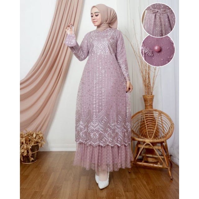 GAMIS NAIMA | BAHAN TILLE BORDIR MUTIARA | By Balli Kebaya