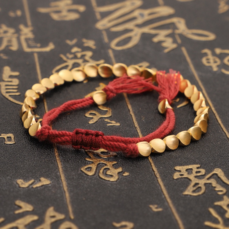 Handmade Tibetan Buddhist Braided Cotton Copper Beads Lucky Rope Bracelet Bangle