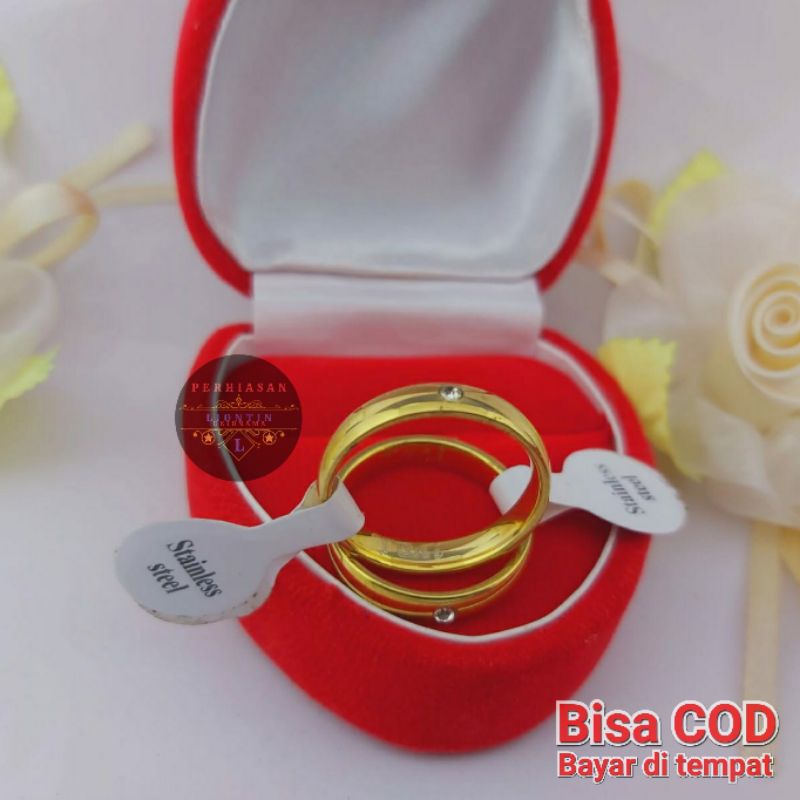 CINCIN TUNANGAN / PERNIKAHAN / COUPLE UKIR NAMA LAPIS EMAS 24K