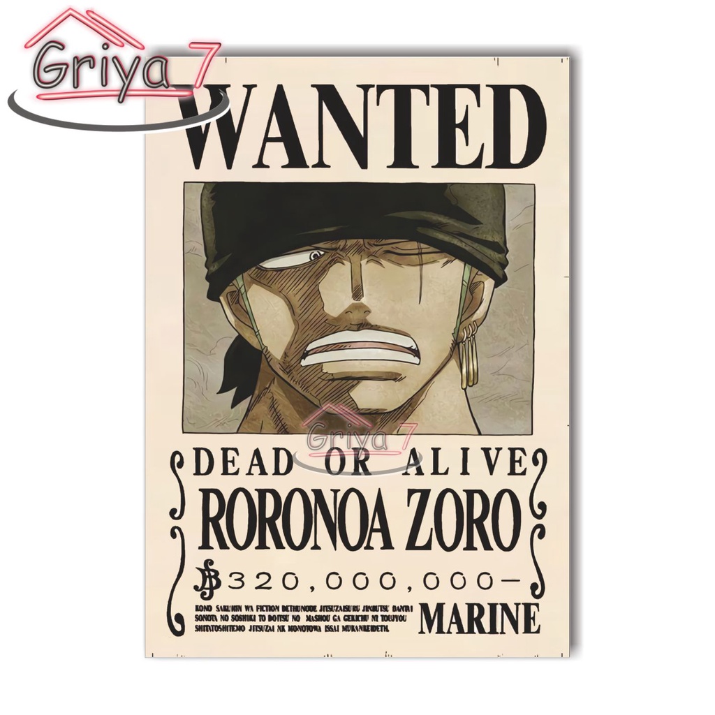 HIASAN DINDING BOUNTY ONE PIECE POSTER KAYU ANIME DEKORASI DINDING ZORO