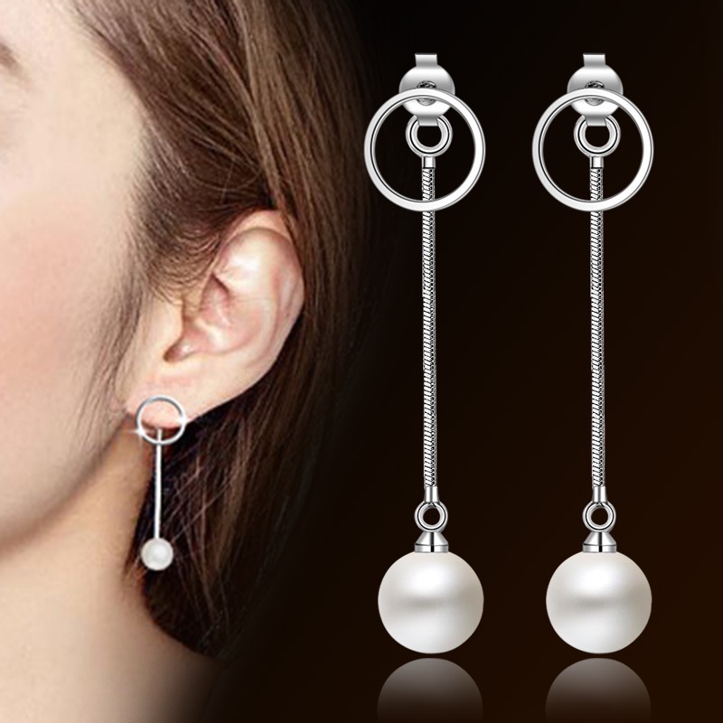 Anting Perak 925 Wanita Bulat Anting-Anting Mutiara Perhiasan Fashion