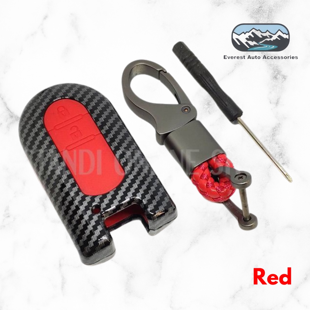 Casing Carbon Cover SmartKey Kunci Mobil Toyota All New Avanza Veloz Rush Terios Merah Hitam