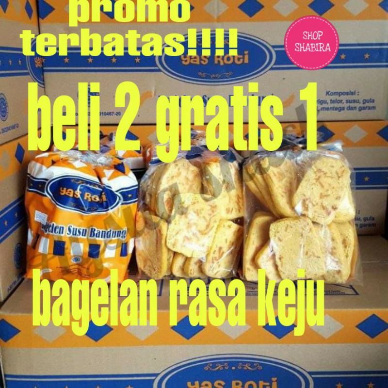 

promo beli 2 gratis 1 roti kering bagelen rasa keju Yas roti