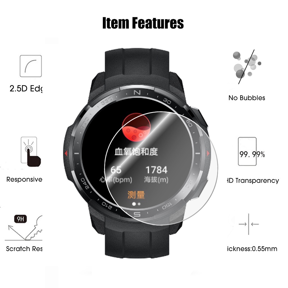 1pc Pelindung Layar Tempered Glass 9H HD Anti Gores / Air Untuk Huawei Honor Watch GS Pro