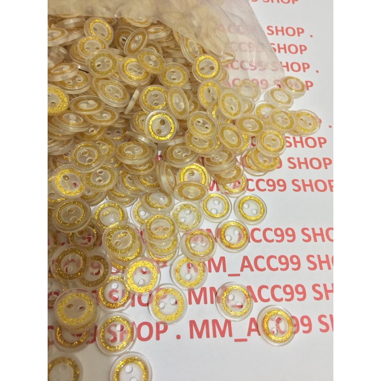 144PCS Kancing Baju 4 Lubang Putih Transparant List gold/Hem/Kemeja 11mm/1,1cm/18L