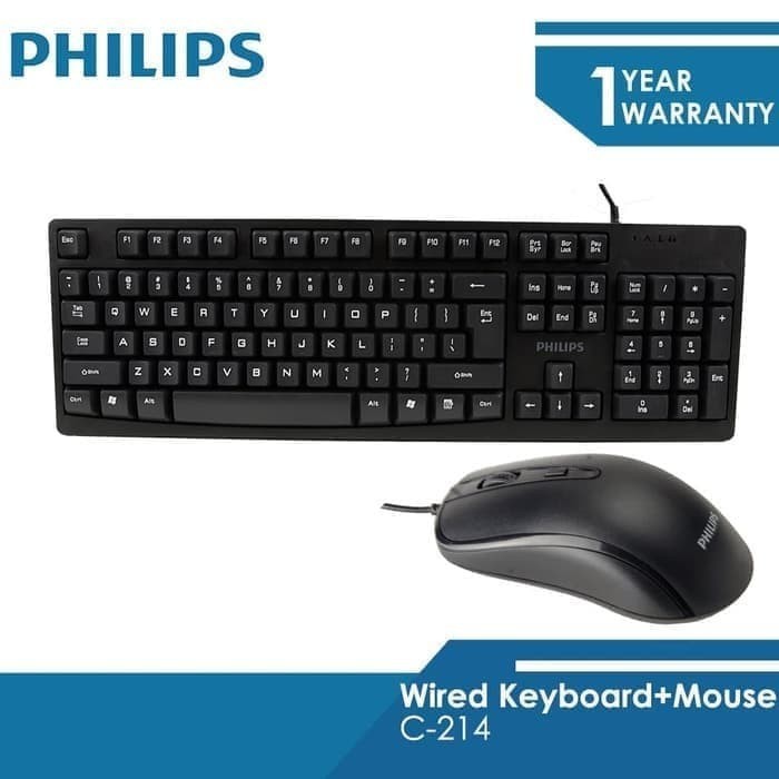 Keyboard mouse philips wired usb 2.0 bundle combo fullsize 1000dpi for pc laptop office c214 c-214