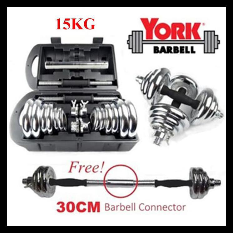 York dumbell set 15 kg (dumbell set + dumbell 15kg)