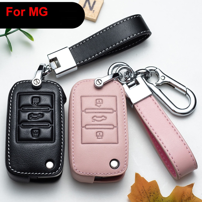 Case Kunci Mobil Bahan Kulit Dengan Gantungan Kunci Untuk MG ZS / Hsezs MG5RX5 MAX Ei5 i6 RX3 RX8 CLEVEReMAX MG