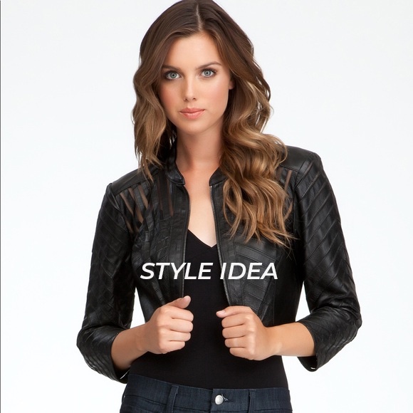 BEBE Cropped Leather Biker Jacket