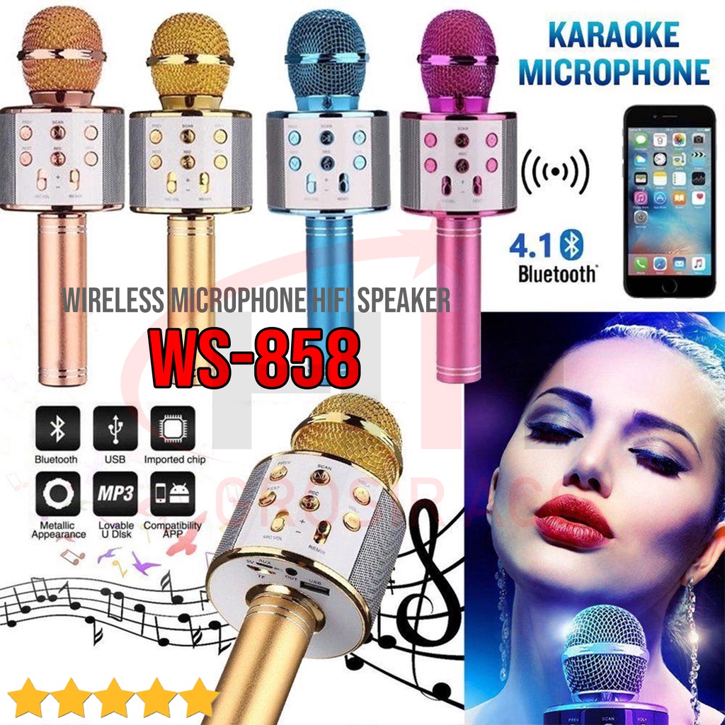 Speaker Microphone Karaoke Mikrofon Wireless Bluetooth WSTER WS-858 Mic Smule