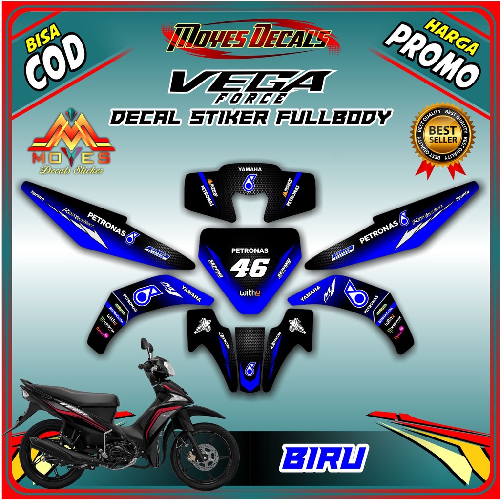 DECAL MOTOR VEGA FORCE STIKER VEGA FORCE PULL BODY DEKAL STIKER YAMAHA VEGA PETRONAS IRC BIRU
