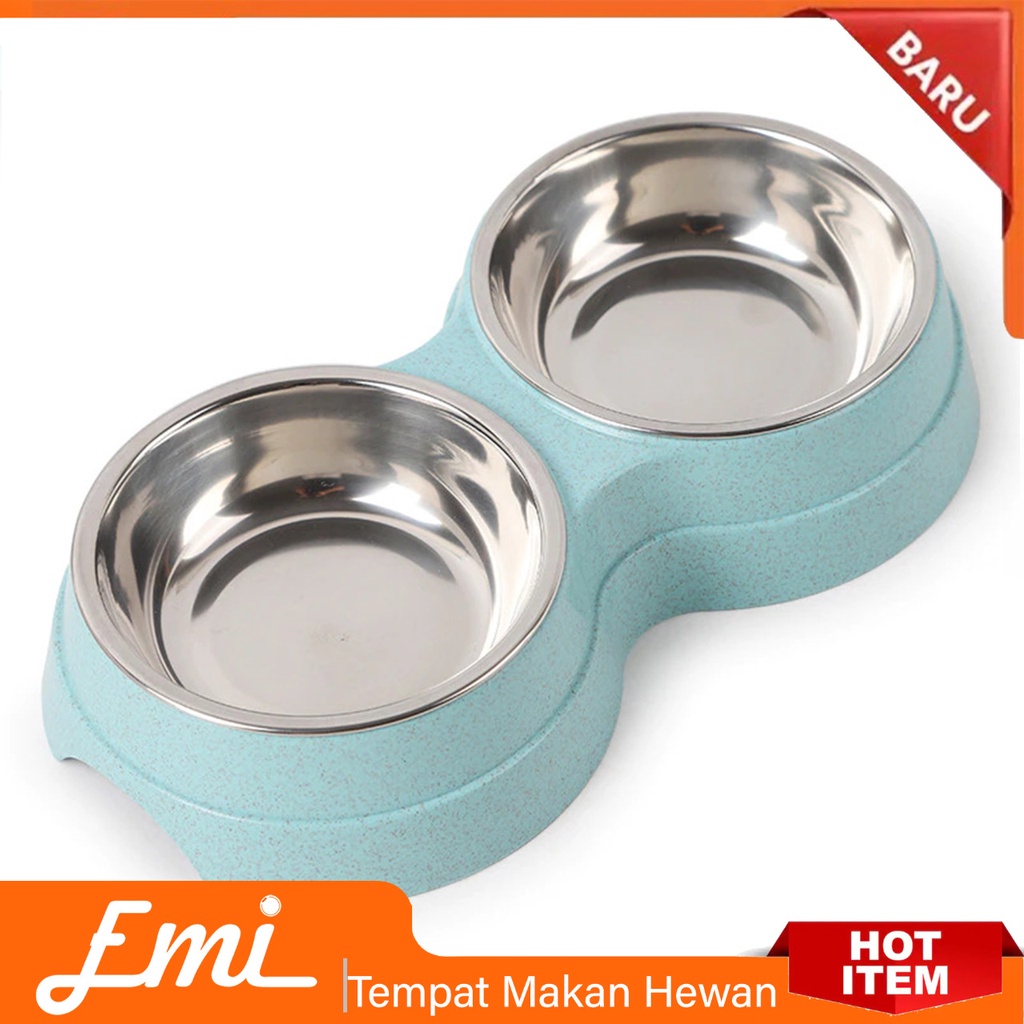 Tempat Makan Hewan Peliharaan Kucing Anjing Feeding Dishes Double Bowl