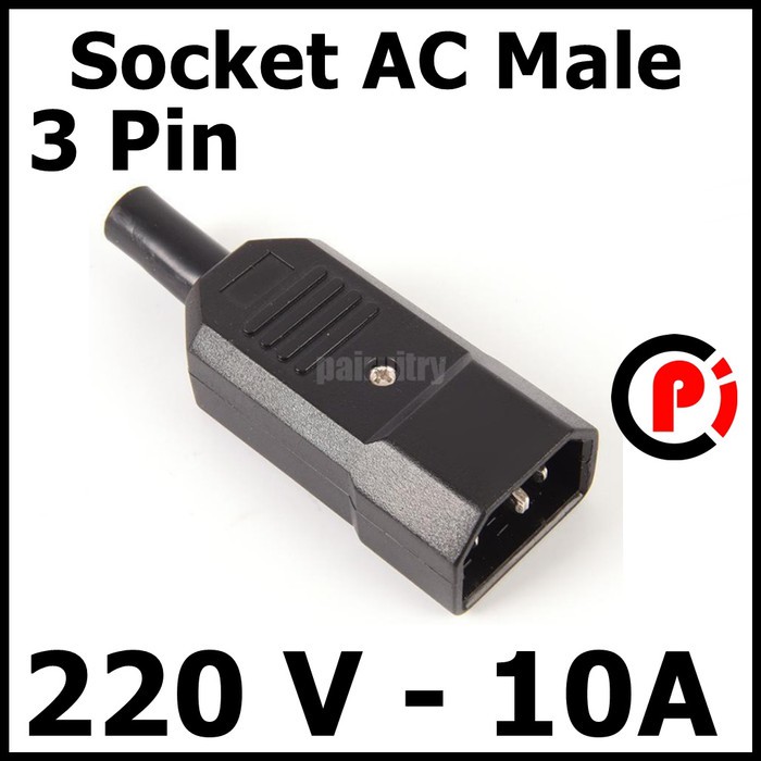 Socket AC Male Computer Soket Jantan Buntut Kabel 3 Pin 220V 10A