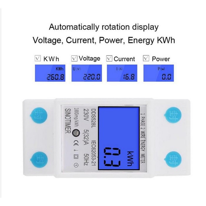 Voltmeter Ammeter Wattmeter Kwh Meter Dinrail Sinotimer 5-23A 230V AC