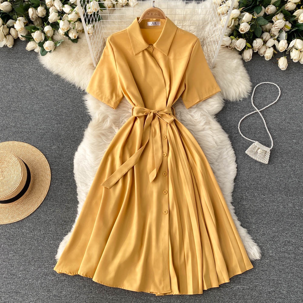 #Sisjuly# Wanita Gaun Musim Panas Temperamen Baru Royal Sister Chiffon Lipit French Shirt Dress