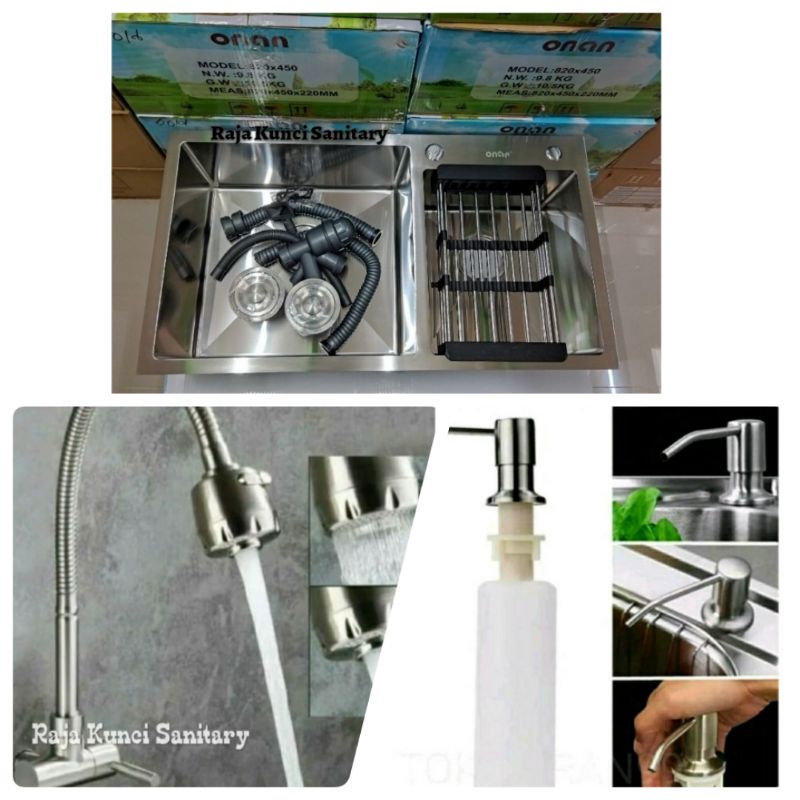 Paket Kitchen Sink 8245 Stainless SUS 304+Kran/Bak Cuci Piring 8245 Onan/Golden Hand