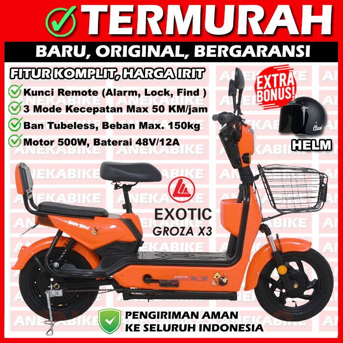 Sepeda Listrik Exotic Groza X3 Garansi Resmi + Bonus Helm, Sepeda Listrik Exotic Cooltech