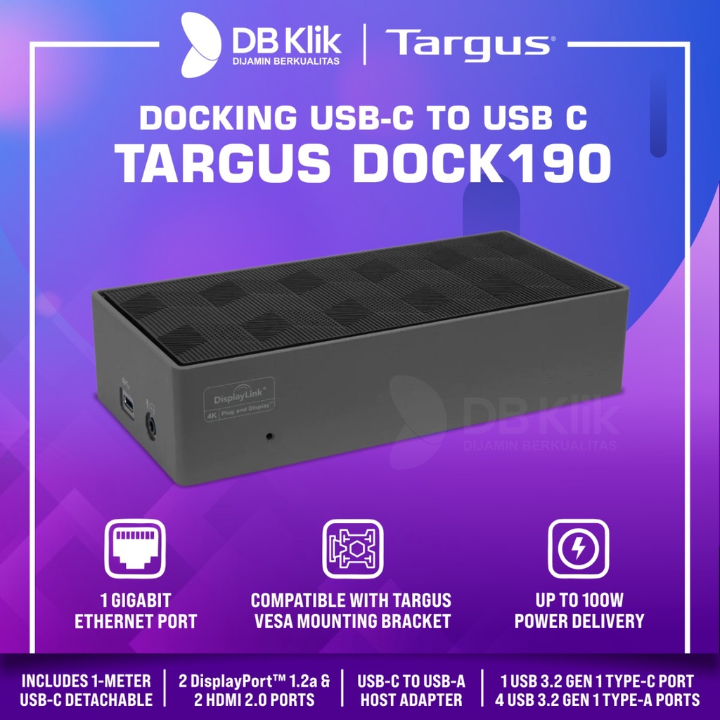 Docking Targus DOCK190 USB-C to USB C RJ45 100W PD HDMI DP DualDisplay