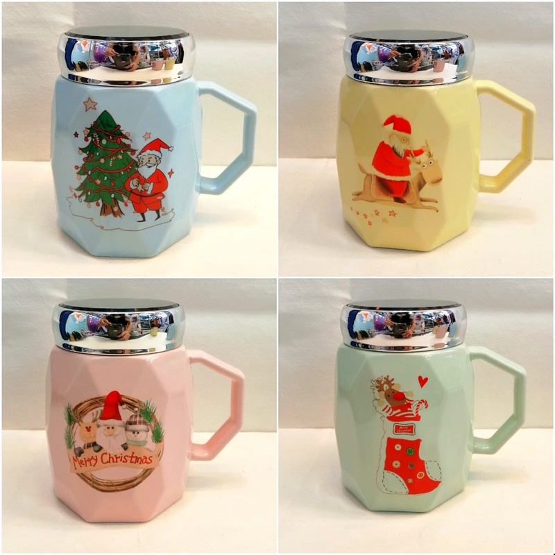 MUG/CANGKIR KERAMIK TUTUP PUTAR KACA NATAL