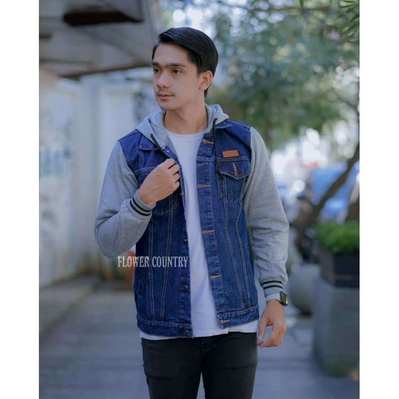 Jaket Jeans Reglan Kombinasi Big Size  XXL - XXXL - Jaket Boy - Jaket Ariel