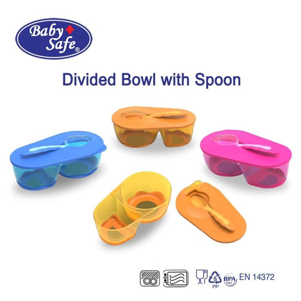 BABY SAFE Divided Bowl With Spoon AP010 (Mangkok Makan Bayi dengan Sekat Pemisah)