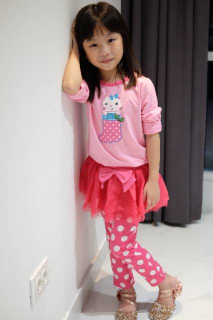 SHR - Setelan Anak Perempuan Cat Pink Polkadot With Tutu Pants