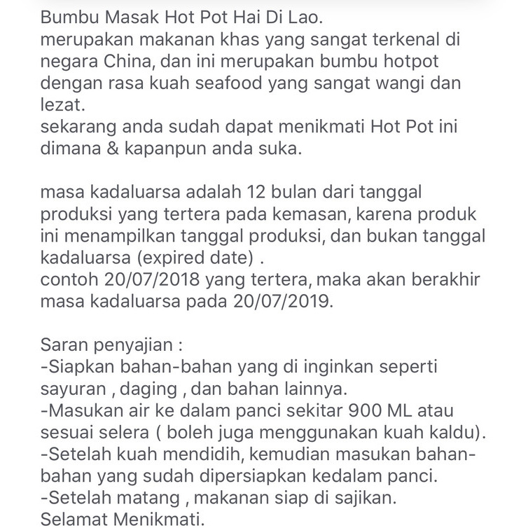 

Ready- Bumbu Hot Pot Hai Di Lao ( Pork Bone And Soup Base )