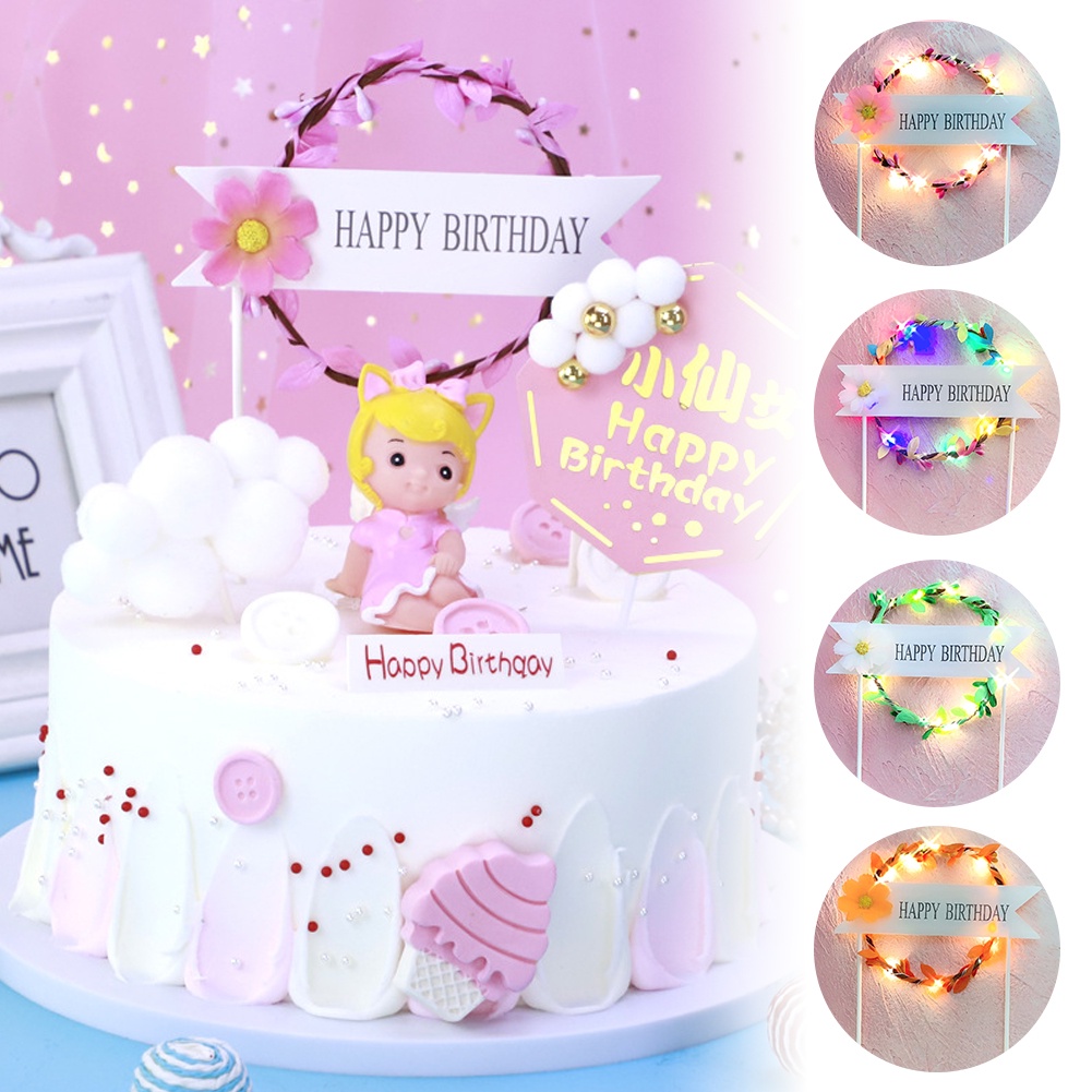 Topper Kue Desain Tulisan Happy Birthday Dengan Lampu Led Reusable Untuk Dekorasi Pesta Ulang Tahun