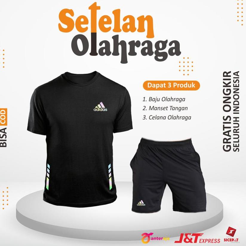 <A-UXQ> <❤> Setelan Baju Olahraga Pria Lengan Pendek 1 Set Pakaian Olah Raga Runing Lari Kaos Joggin