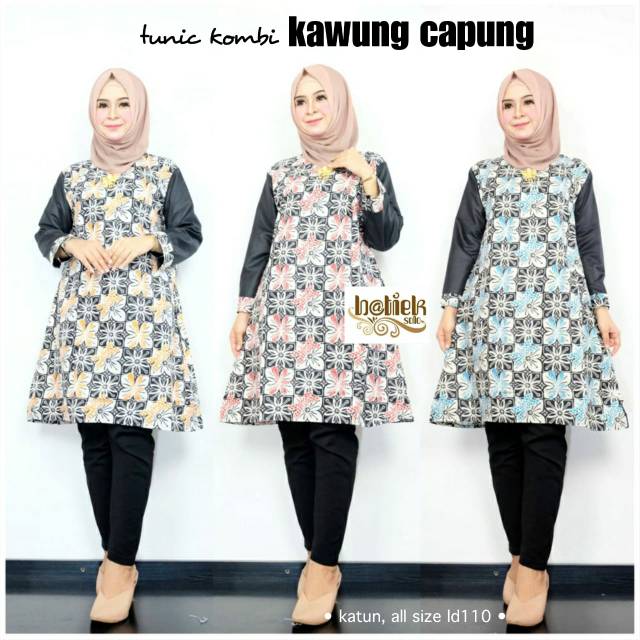 Tunik kombi kawung capung atasan batik kerja wanita kasual elegan kondangan