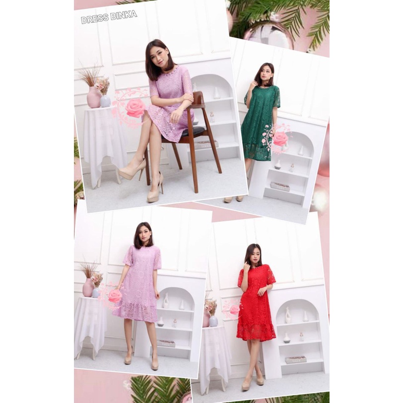 DRESS BINKA FASHION WANITA / BAJU PESTA / GAUN ONDANGAN / BRUKAT IMPORT TRLARIS