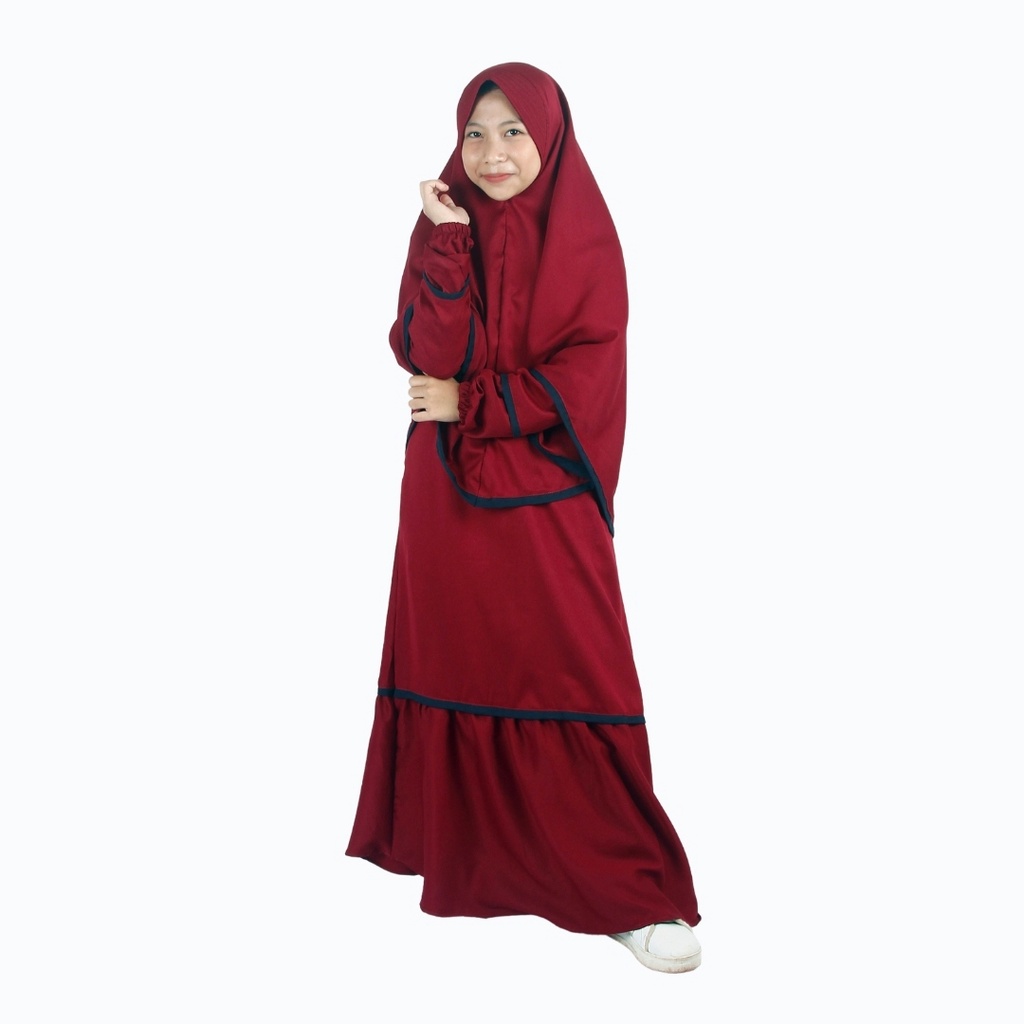 Baju Gamis Syar'i Anak Perempuan Marun Strip Navy