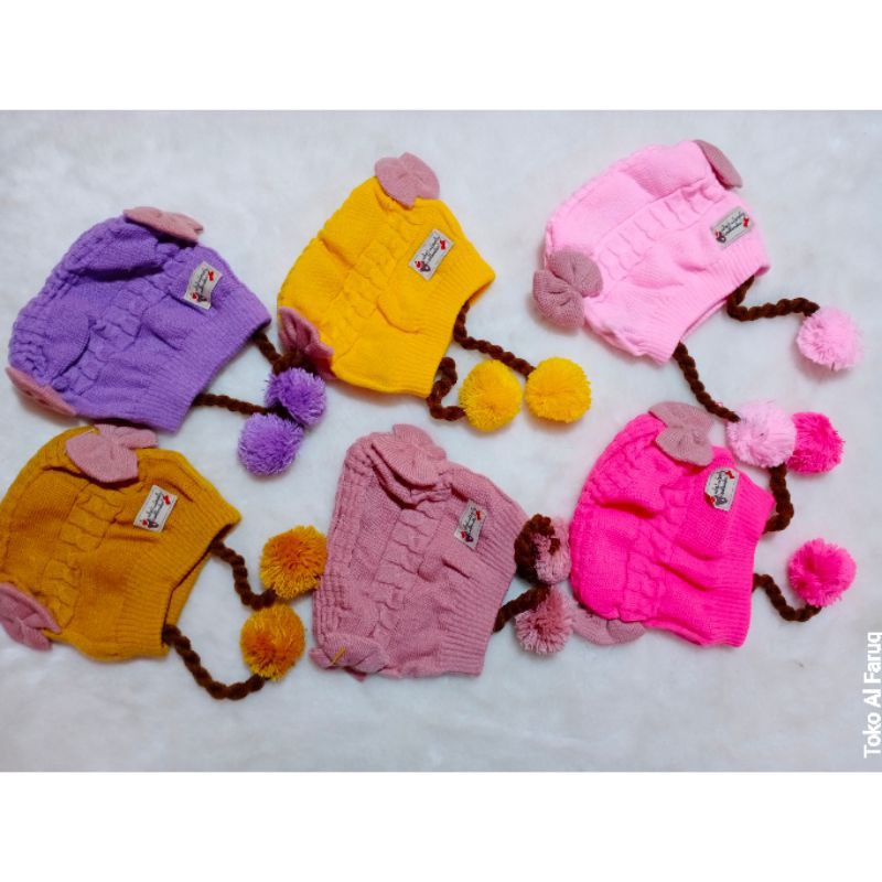 Topi Bayi Perempuan Kupluk Anak Kepang Rambut Newborn