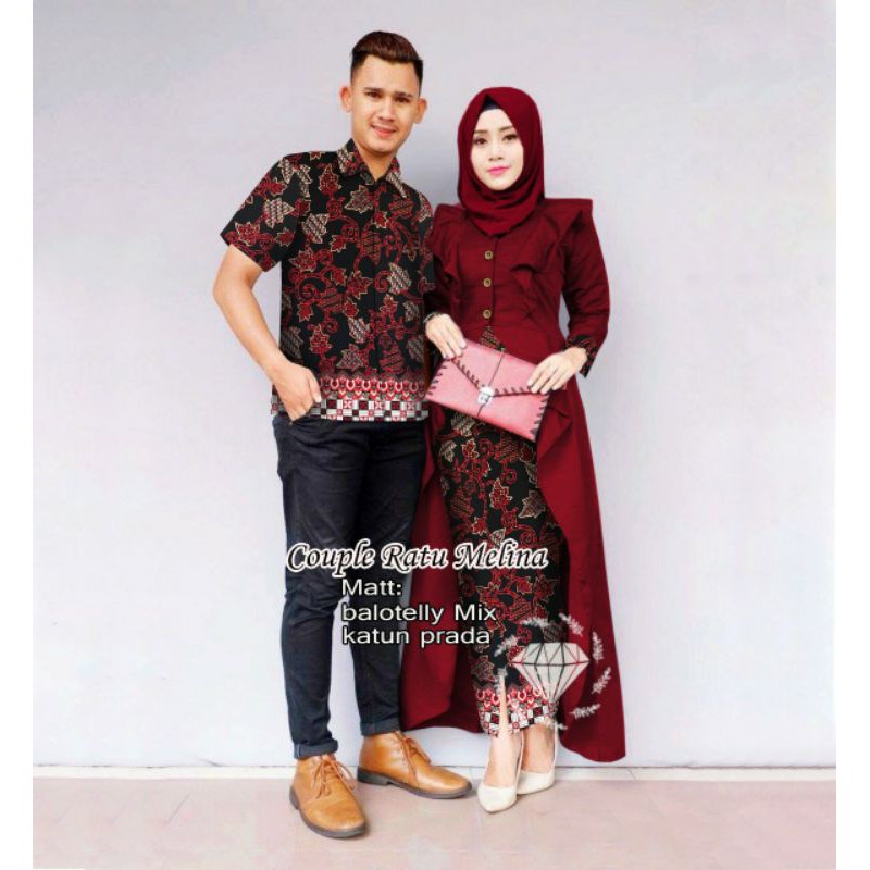 PCS CP RATUMELINA MS FASHION PAKAIAN COUPLE PASANGAN KEMEJA DAN KEBAYA BATIK ADA VIDEO REVIEW PRODUK